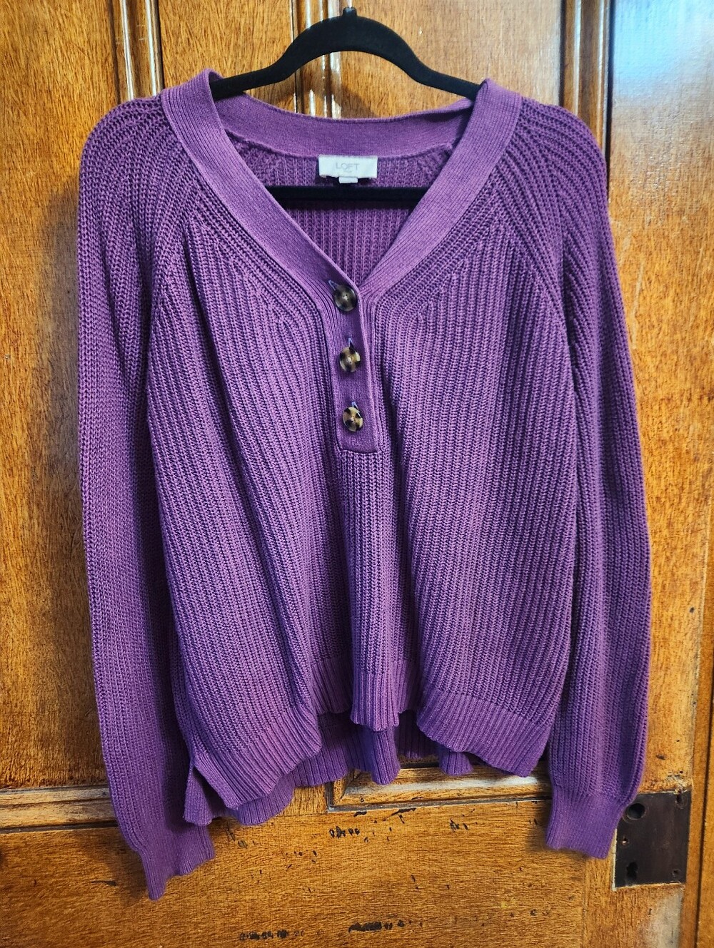 LOFT Purple Sweater with Button Placket